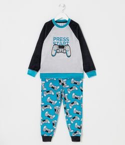 Pijama Longo Infantil em Fleece com Bordado Controle de Game - Tam 5 a 14 anos