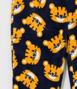 Pijama Longo Infantil em Fleece com Bordado de Tigre - Tam 1 a 4 anos