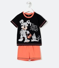 Pijama Infantil Curto Estampa Localizada Mickey Halloween - Tam 2 a 4 Anos