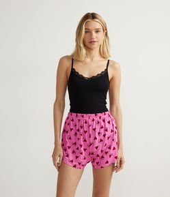 Pijama Short Doll em Ribana com Blusa de Alcinha e Short com Estampa de Corações