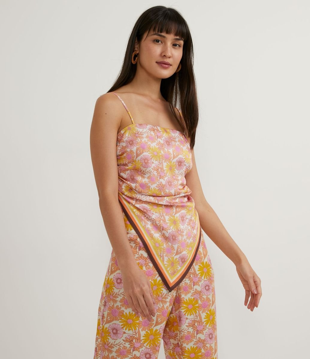 Menor preço em Blusa Regata Cropped com Estampa Floral Lenço e Lastex nas Costas