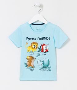 Camiseta Infantil Manga Curta Estampa Amigos da Floresta - Tam 1 a 5 anos