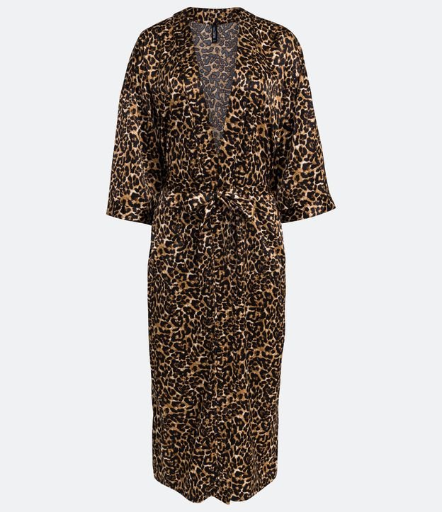 Kimono Alargado con Estampado Animal Print Jaguar Marrón 6