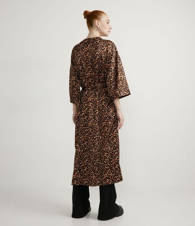 Kimono Alargado con Estampado Animal Print Jaguar Marrón 2