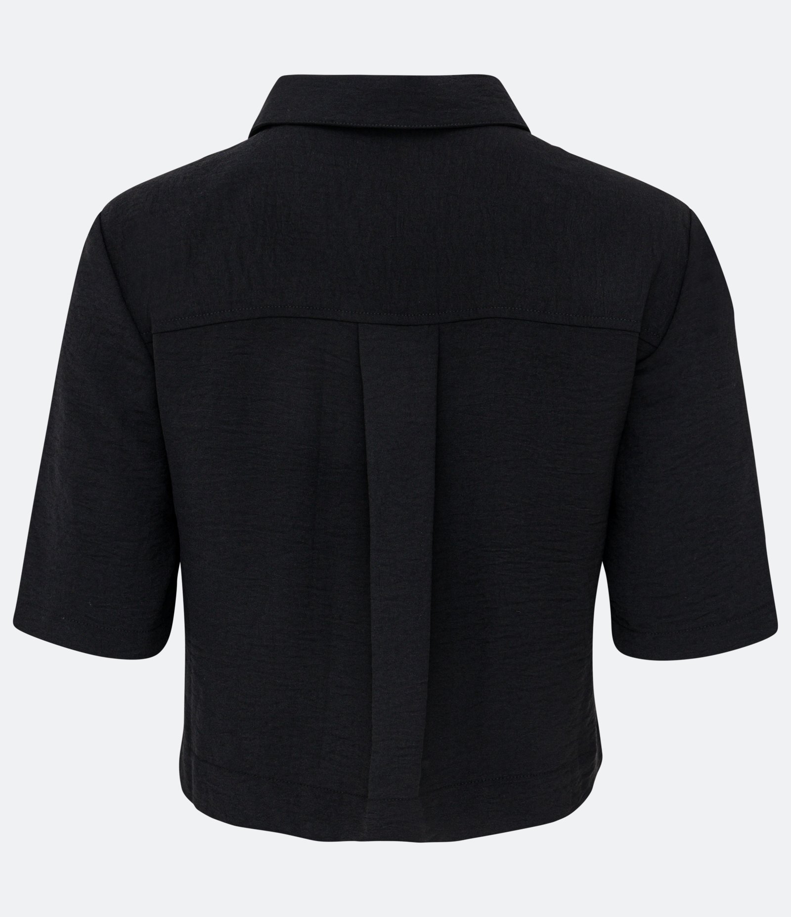 Camisa Manga Curta Texturizada com Bolsos em Lapela Preto 6