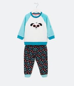 Pijama Largo Infantil en Fleece con Bordado de Perro - Talle 1 a 4 años