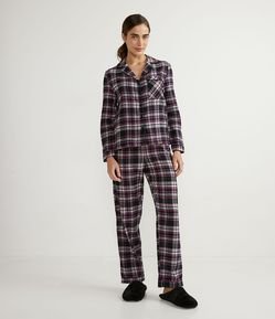 Pijama Largo en Franela con Estampado Cuadrillé