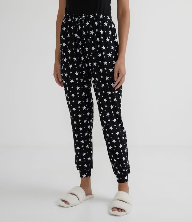 Pantalón de Pijama con Estampado de Estrellas Negro 1