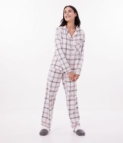 Pijama Americano Largo en Franela Cuadrillé con Bolsillo