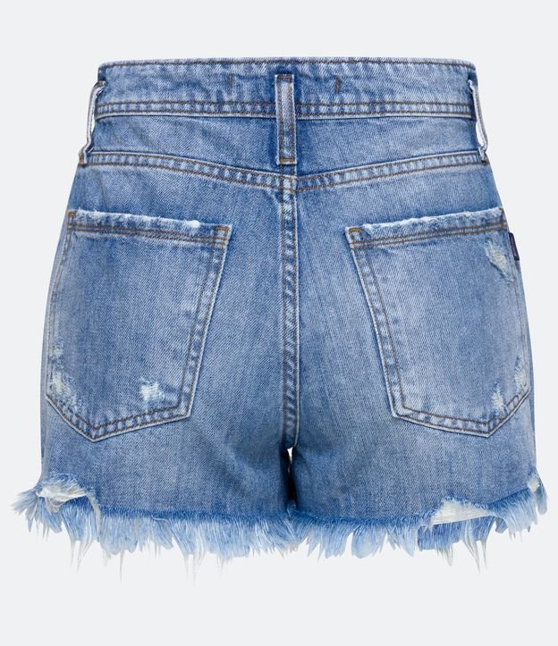 Short Cintura Alta Jeans com Puídos Azul 7