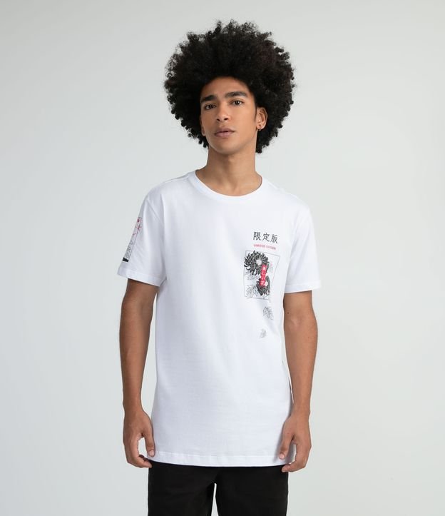 Camiseta Silk Gueixa Peito, Costas e Manga Branco 2