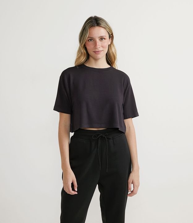 Blusa Cropped en Viscosa sin Estampado Negro 1