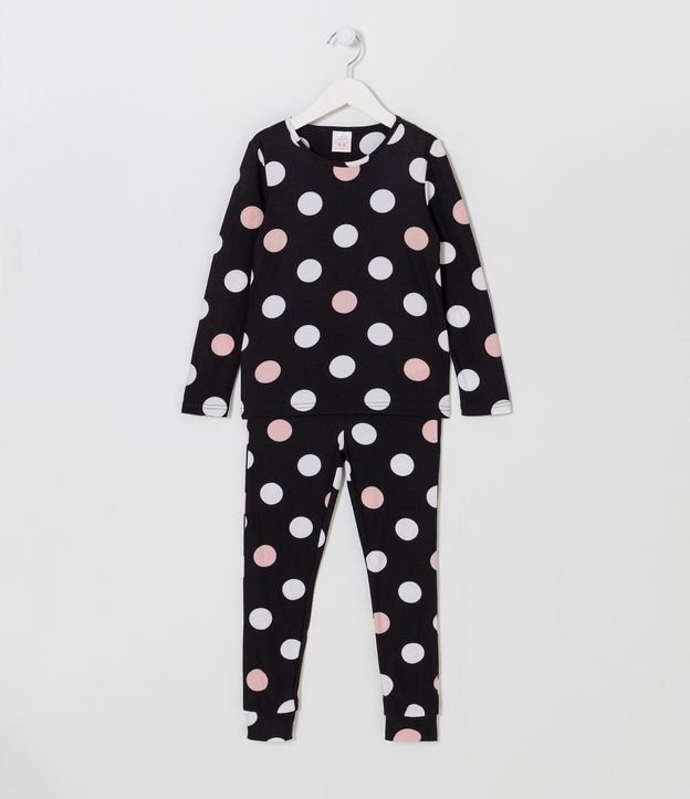 Pijama Largo Infantil con Estampado Lunares - Talle 5 a 14 años Negro 1