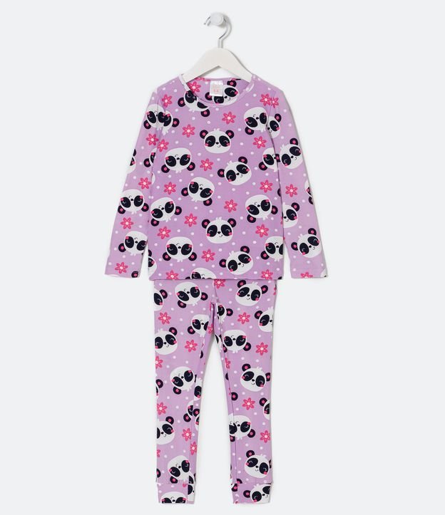 Pijama Largo Infantil con Estampado de Pandas - Talle 4 a 14 años Violeta 1
