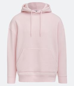 Blusão Alongado em Moletom Apeluciado com Capuz e Bolso Canguru