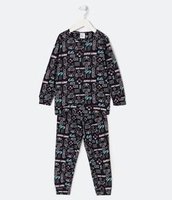 Pijama Longo Infantil  com Estampa de Games - Tam 5 a 14 anos