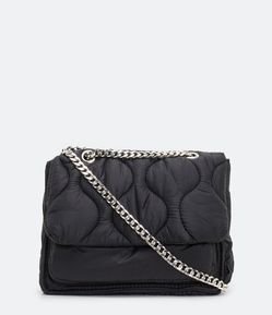 Bolsa Transversal Puffer com Textura Matelassê e Alça de Corrente