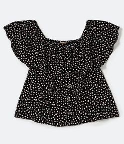 Blusa Manga Curta em Crepe com Estampa Poá Irregular  Curve & Plus Size