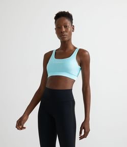 Top Esportivo em Poliamida com Bojo e Estampa "Strenght"