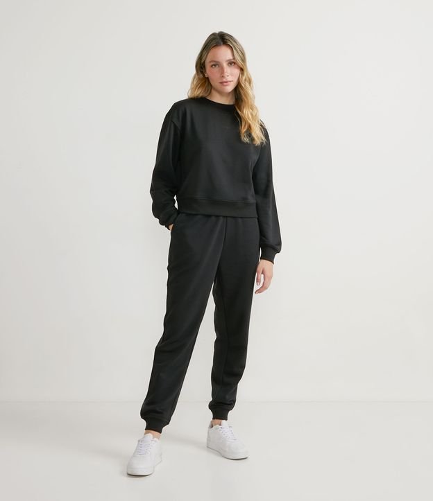 Buzo Cierrado en Algodón sin Estampado Comfy Negro 4
