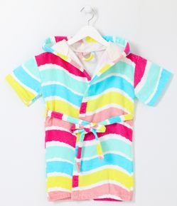Roupão Infantil com Capuz Atoalhado Estampa de Ondas Coloridas - Tam P ao GG