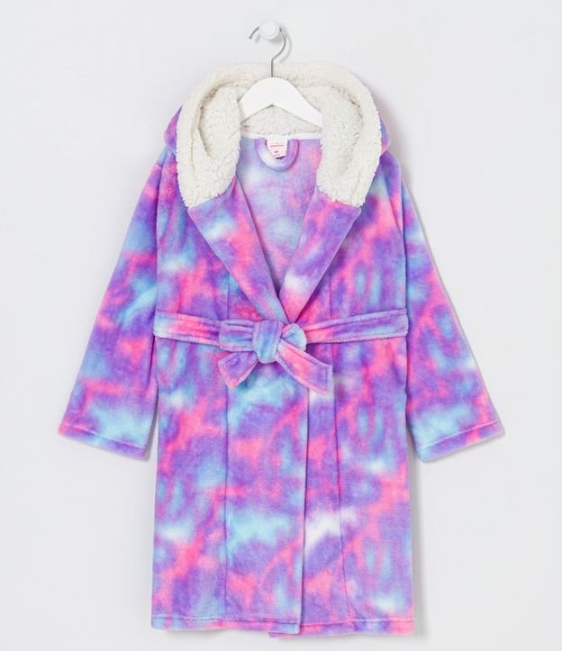 Bata de Baño Infantil en Fleece Tie Dye con Capucha Forrada - Talle P a GG Multicolores 1