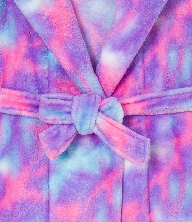 Bata de Baño Infantil en Fleece Tie Dye con Capucha Forrada - Talle P a GG Multicolores 3