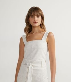 Blusa Regata Cropped em Linho Texturizado