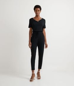 Macacão Longo em Viscolycra com Faixa Lateral Contrastante