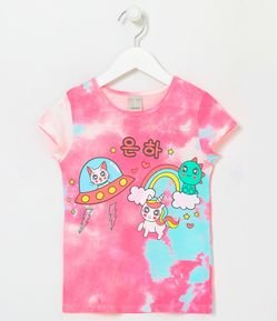 Blusa Infantil Tie Dye com Estampa de Doodles - Tam 5 a 14 anos