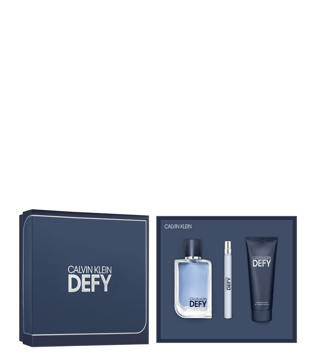 Kit Perfume Calvin Klein Defy EDT + Travel spray + Shower Gel 100ml