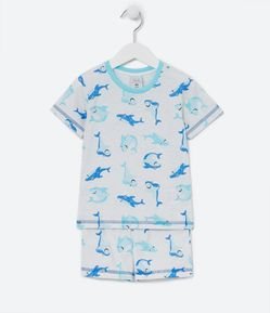 Pijama Infantil Curto com Estampas de Tubarões - Tam 1 a 4 anos
