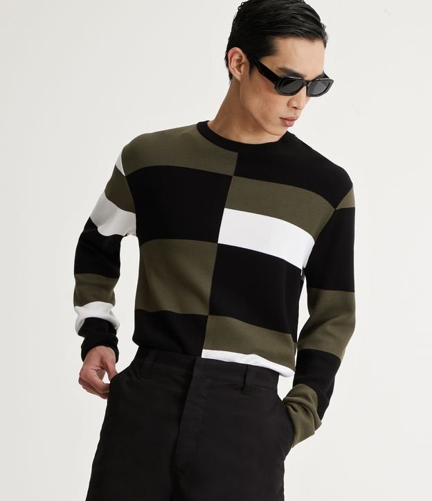 Buzo Suéter en Viscosa Jacquard con Estampa Geométrica Verde 7