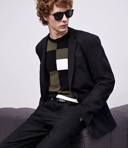 Buzo Suéter en Viscosa Jacquard con Estampado Geométrica