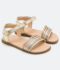 Sandália Rasteira Infantil com Velcro e Tiras Metalizadas - Tam 20 ao 27