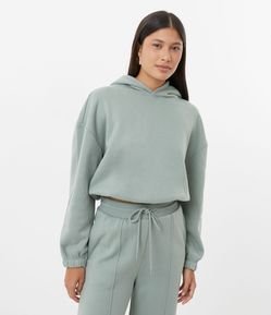 Blusão Cropped Fechado em Moletom com Capuz