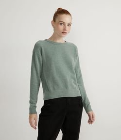 Blusão Suéter em Tricô Chenille com Cava Deslocada