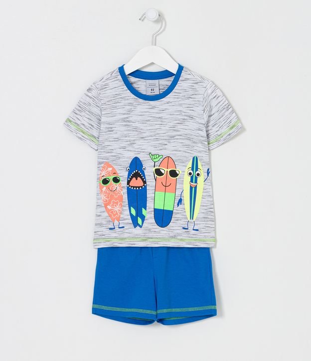 Pijama Infantil Curto Estampa Localizada Pranchinhas Surf - Tam 2 a 4 Anos
