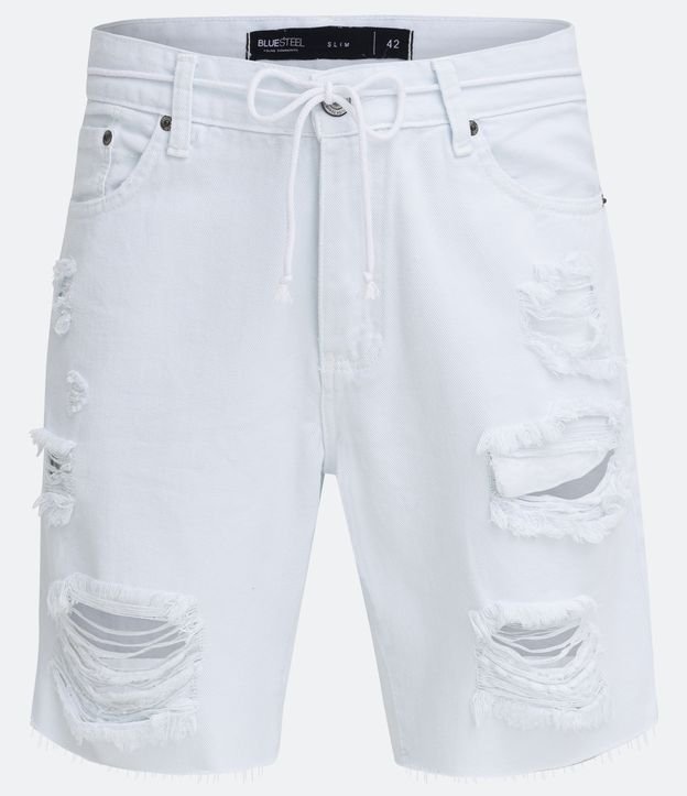 Bermuda Slim em Jeans Destroyed Branco 6