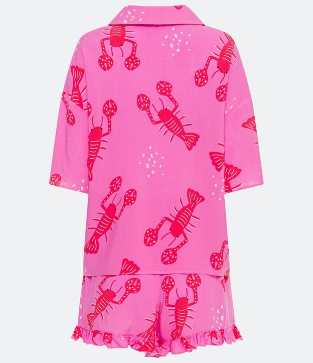 Pijama Americano Corta en Viscosa con Estampado de Langostas Rosado 7