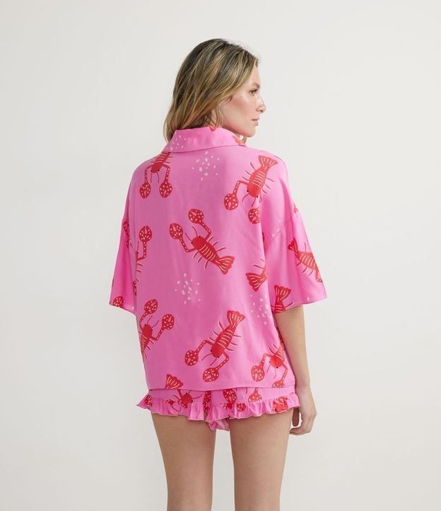 Pijama Americano Corta en Viscosa con Estampado de Langostas Rosado 2
