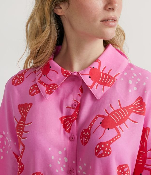 Pijama Americano Corta en Viscosa con Estampado de Langostas Rosado 3