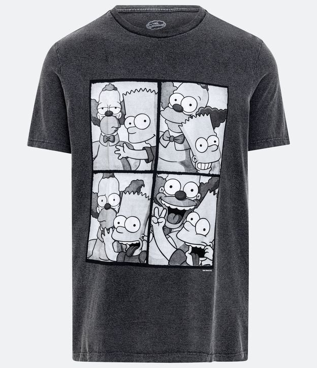 Camiseta Regular em Meia Malha com Estampa Bart e Krusty Preto Marmorizado 5