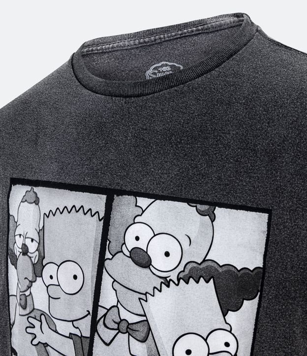 Camiseta Regular em Meia Malha com Estampa Bart e Krusty Preto Marmorizado 7