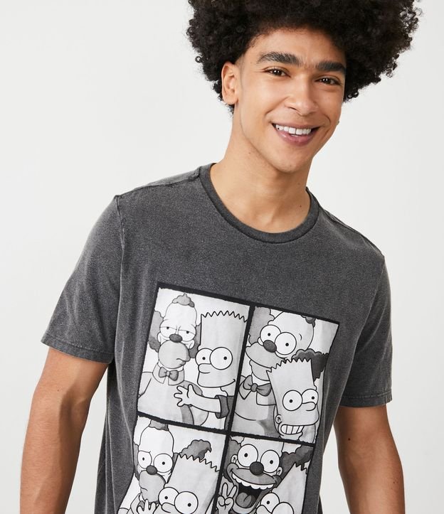 Camiseta Regular em Meia Malha com Estampa Bart e Krusty Preto Marmorizado 4