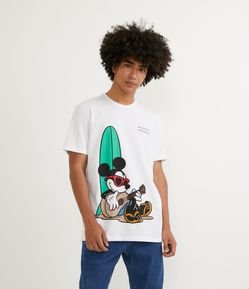 Camiseta Manga Curta em Algodão Estampa Mickey com Ukulele