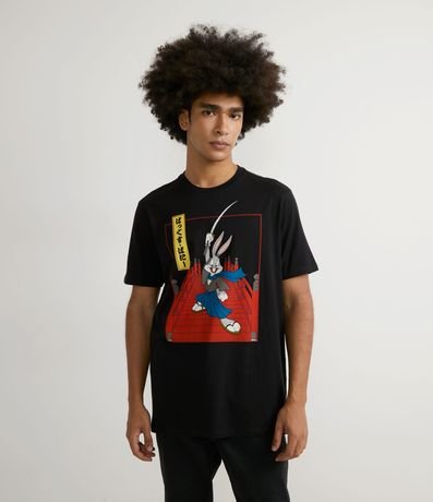Camiseta em Meia Malha Manga Curta com Estampa Pernalonga Samurai Menor preço em Camiseta em Meia Malha Manga Curta com Estampa Pernalonga Samurai