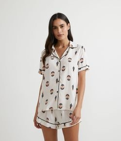Pijama Americano Curto em Viscose com Estampado Étnico