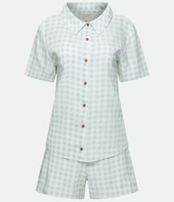 Pijama Americano Curto em Viscose com Estampa de Xadrez Vichy