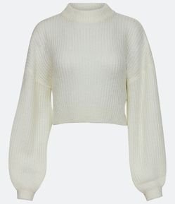 Suéter en Tejido de Punto con Cuello Alto y Manga Larga Abullonada